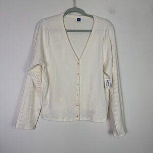 Old Navy Woman’s Button Front Ribbed Long Sleeve Shirt Ivory NWT Size Xxl